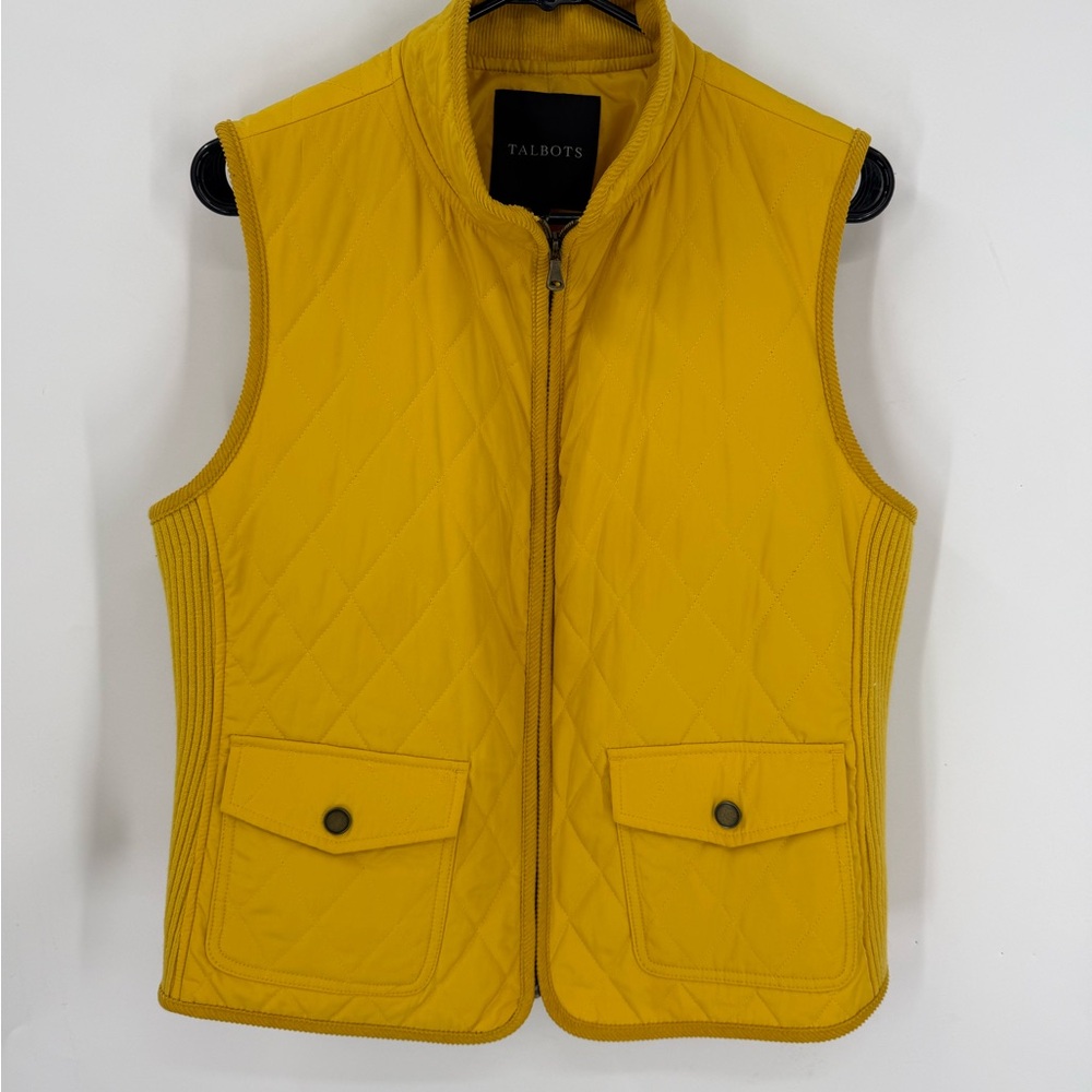 Talbots yellow quilted puffer corduroy trim, vest 2013 edition L